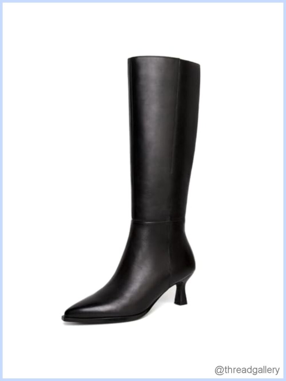 Kitten Heel Knee High Boots Pointed Toe Faux Leather Side Zipper Tall Dress Boot